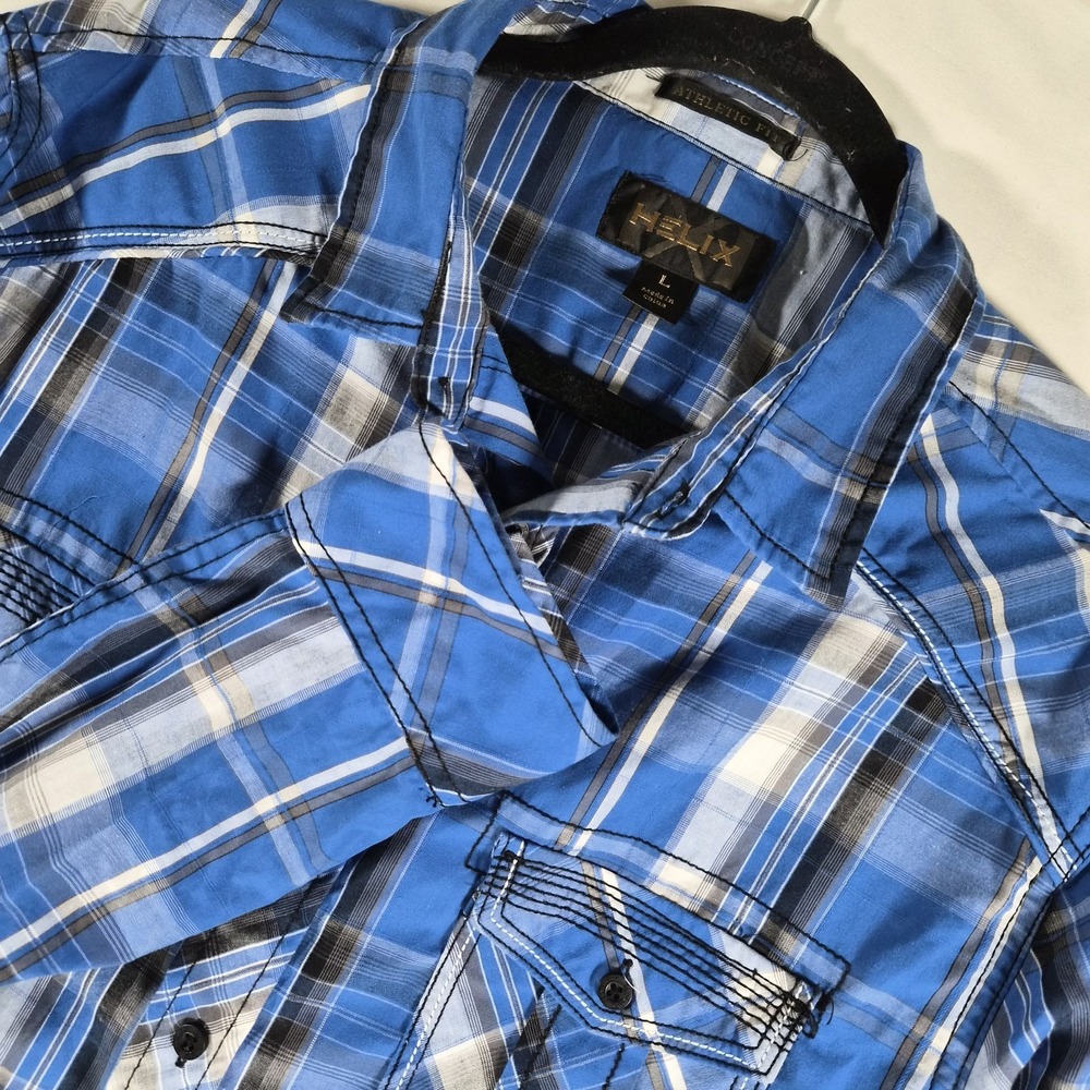Y2K Helix Blue Plaid Western Button Up Grunge Indie Sleaze Shirt L